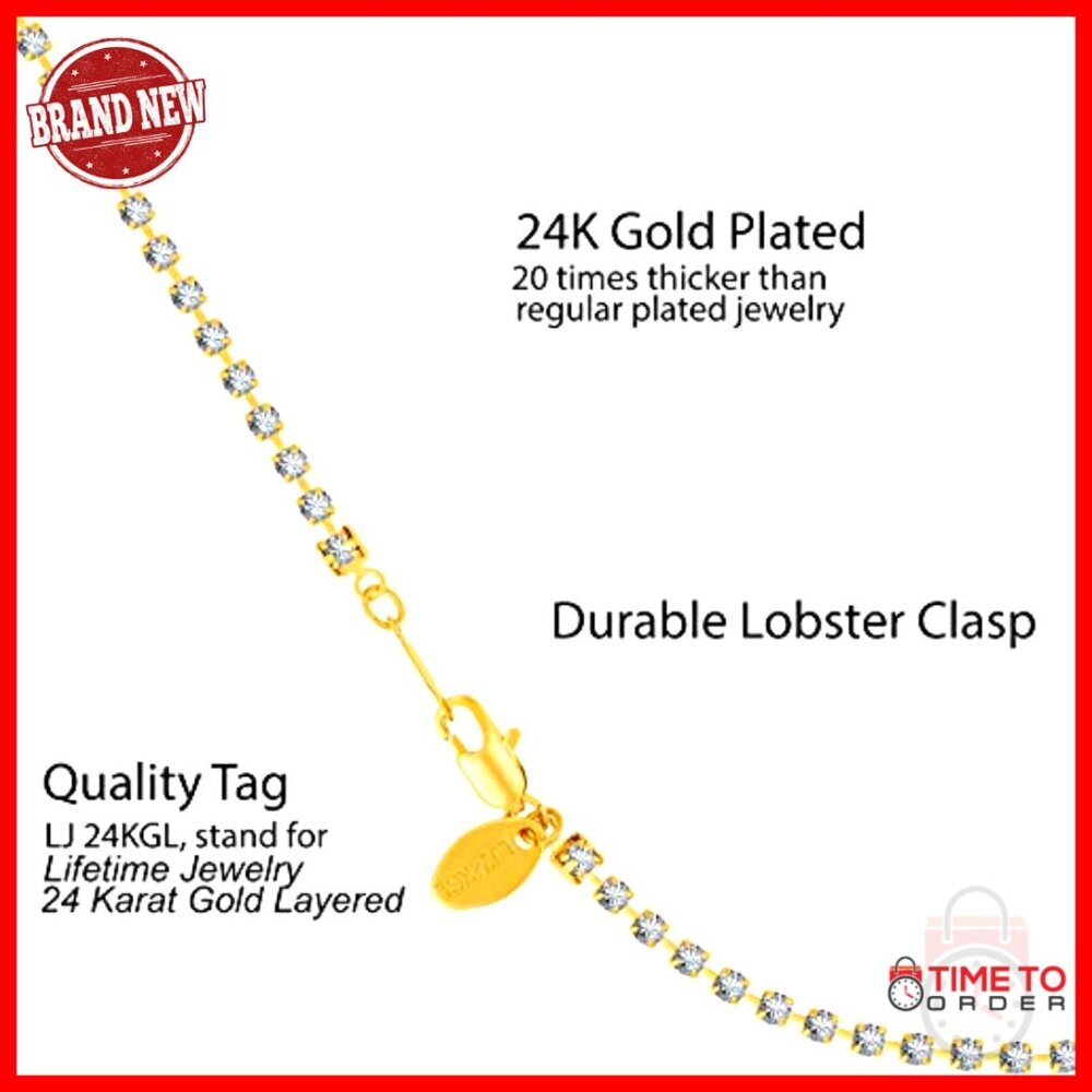 Gold Plated Anklet with Cubic Zirconia, 9 Inch Chain, Lobster Claw Clasp - Picture 5 of 7